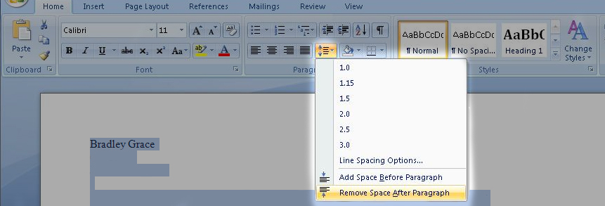 Word 2007 Paragraph Spacing